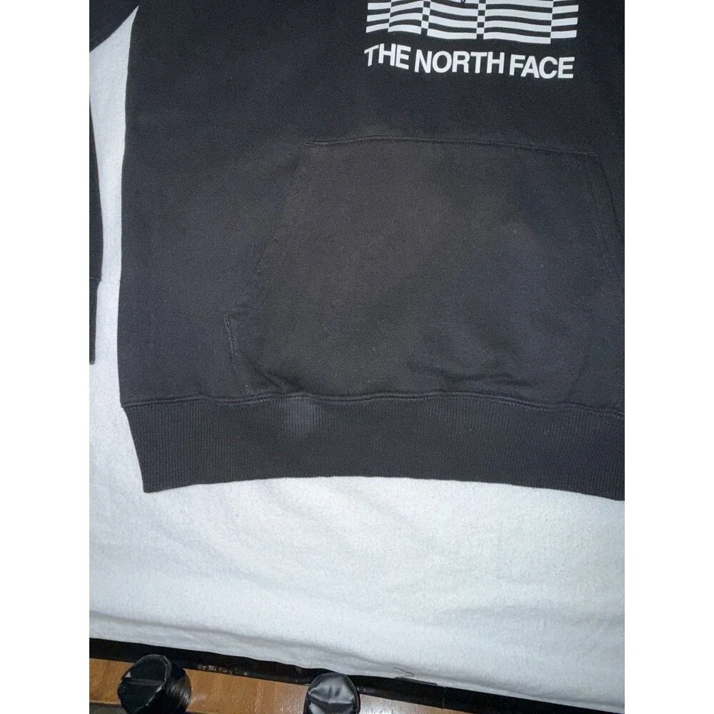 The North Face Fleece Pullover Hoodie Black Graphic Logo Pockets Size L